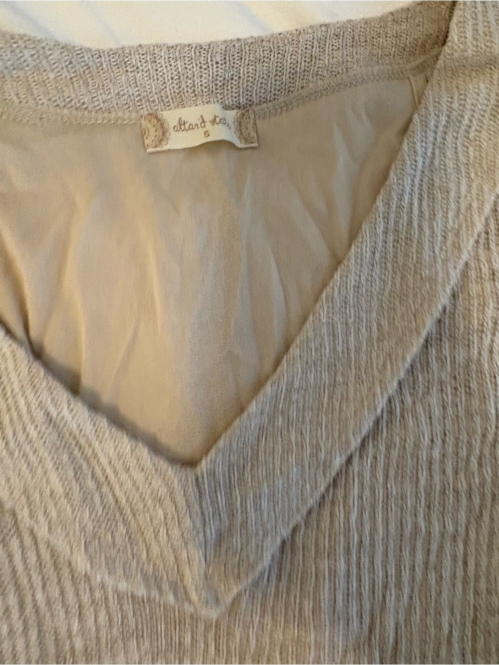 Altar'd State Cream V-Neck Ribbed Tunic - Picture 2 of 4